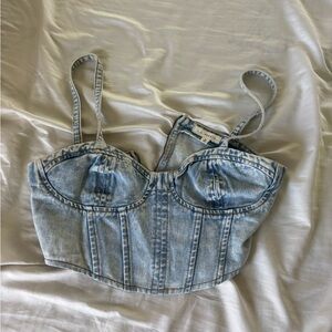 Denim Corset Crop Top - Light Blue